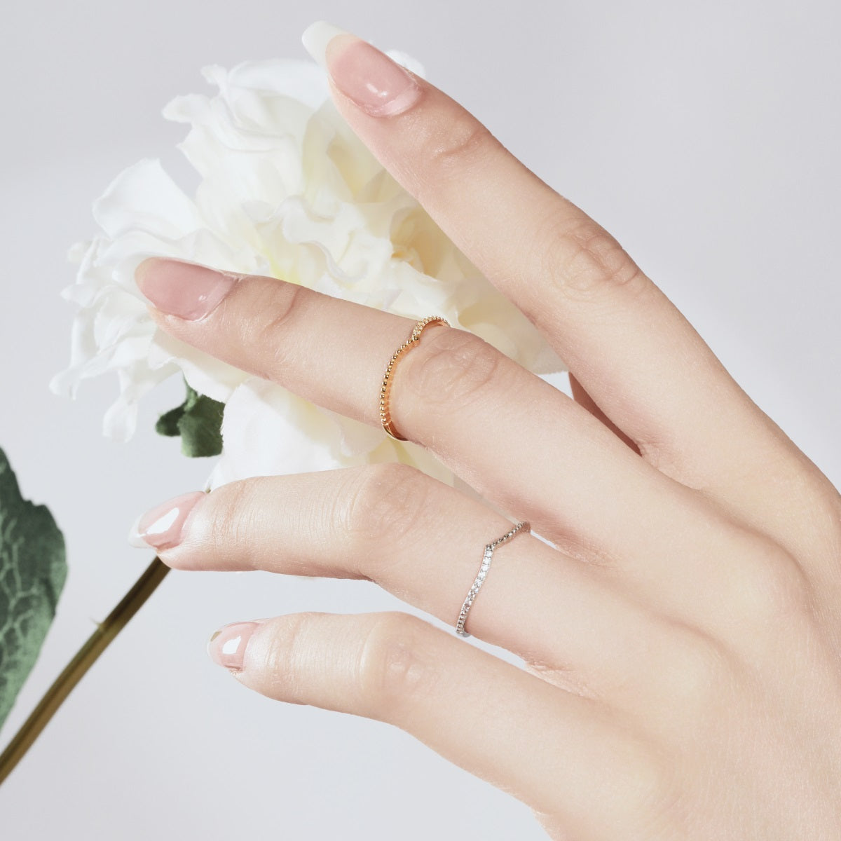 Sterling Silver V Shaped Half Micropave Stacking Ring - HK Jewels
