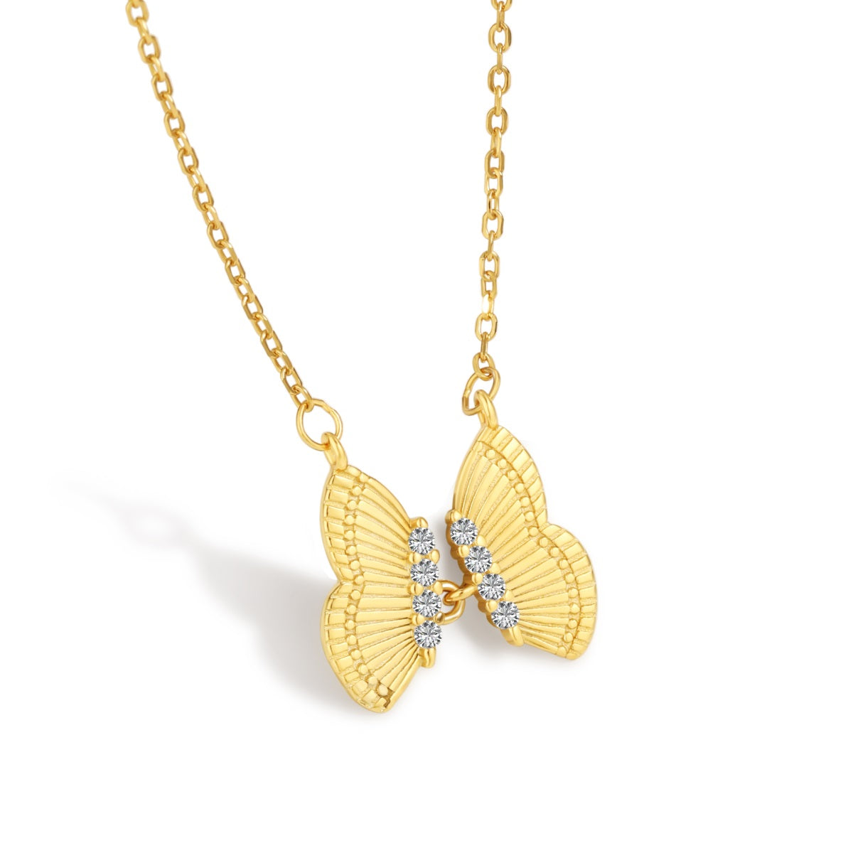 Sterling Silver Butterfly Necklace with CZ Accent - HK Jewels