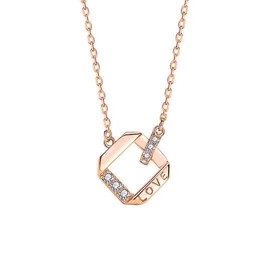 Rose Gold Plated Sterling Silver CZ Rhombus Necklace - HK Jewels