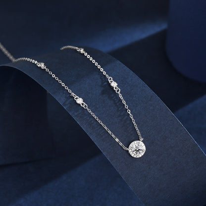 Sterling Silver Solitaire Necklace with CZ Border and and Side CZs - HK Jewels