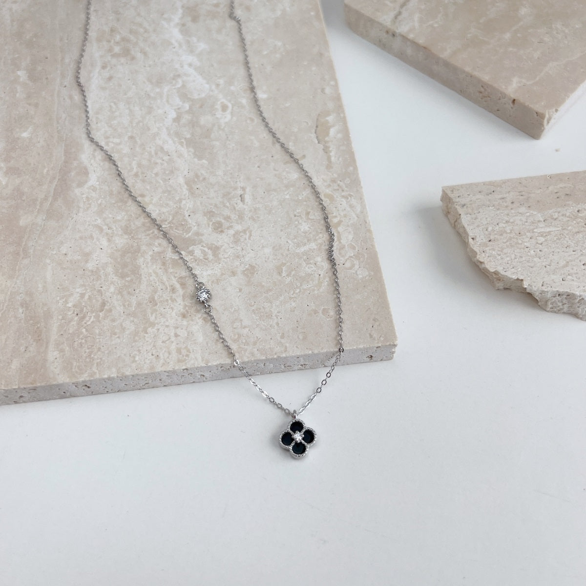 Sterling Silver Four Section Clover Necklace - HK Jewels