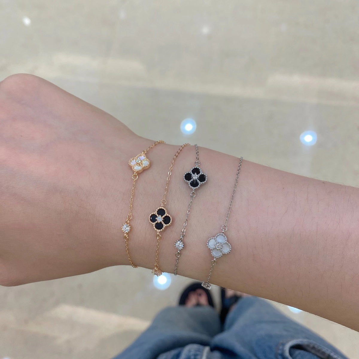 Sterling Silver Adjustable Four Sections Mother of Pearl Bracelet - HK Jewels