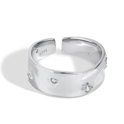 Sterling Silver Adjustable Sprinkled CZ Ring - HK Jewels