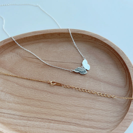 Sterling Silver Butterfly Necklace with CZ Accent - HK Jewels