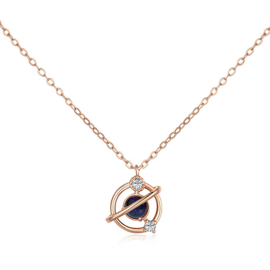 Rose Gold Plated Sterling Silver CZ Circle with Bar Necklace - HK Jewels