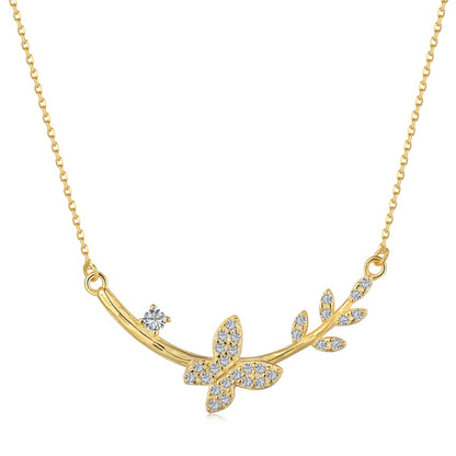 Sterling Silver Butterfly and Floral Design Bar Necklace - HK Jewels