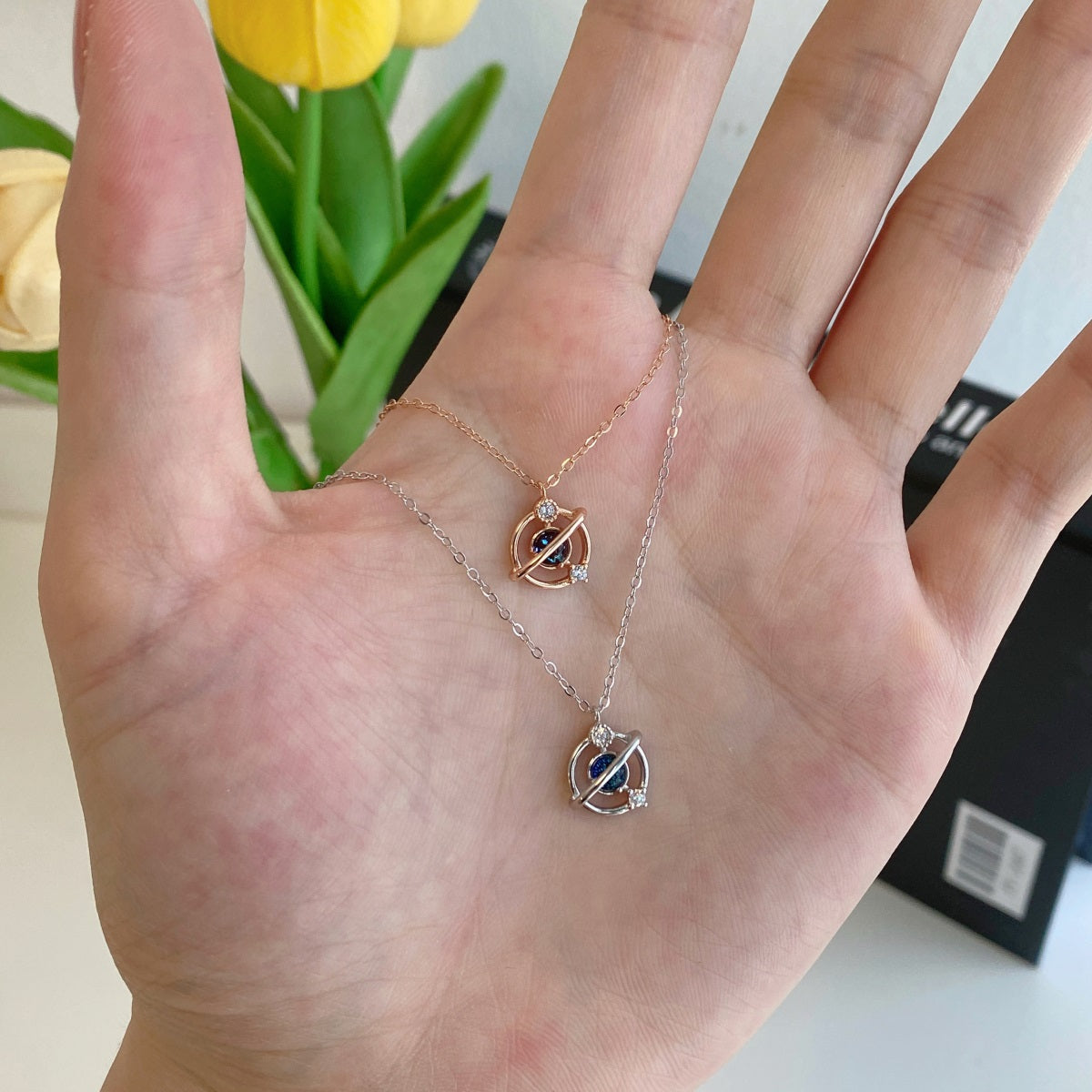 Rose Gold Plated Sterling Silver CZ Circle with Bar Necklace - HK Jewels