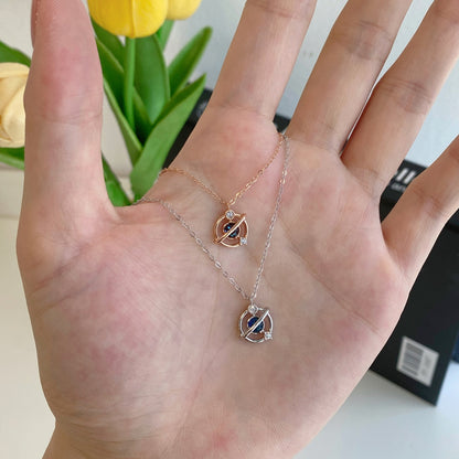 Rose Gold Plated Sterling Silver CZ Circle with Bar Necklace - HK Jewels