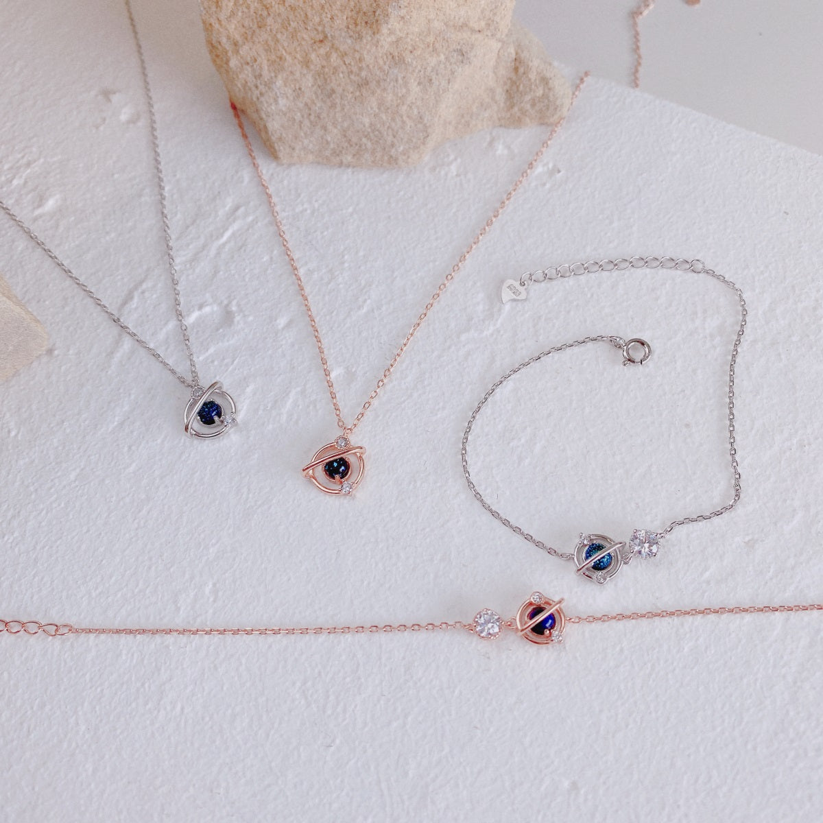 Rose Gold Plated Sterling Silver CZ Circle with Bar Necklace - HK Jewels