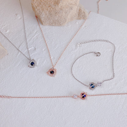 Rose Gold Plated Sterling Silver CZ Circle with Bar Necklace - HK Jewels