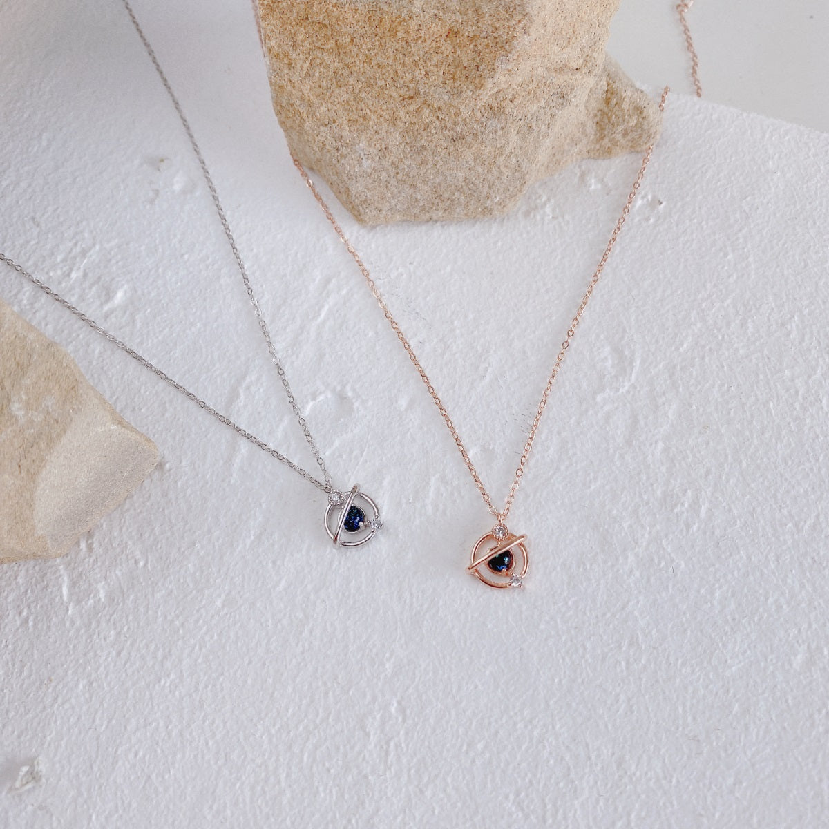 Rose Gold Plated Sterling Silver CZ Circle with Bar Necklace - HK Jewels