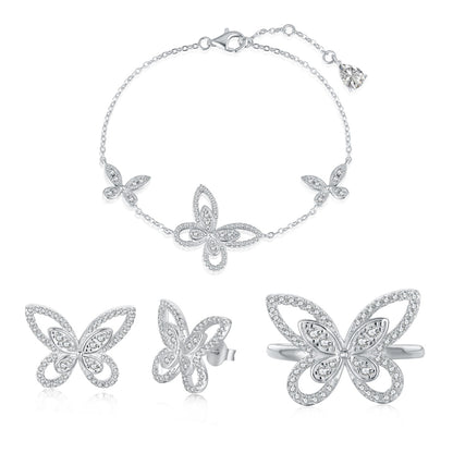 Sterling Silver CZ Outline Butterfly Stud Earrings - HK Jewels