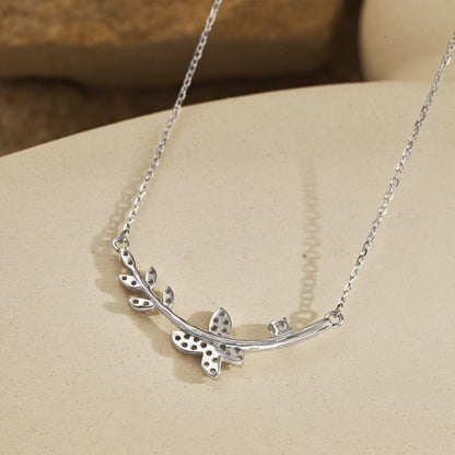 Sterling Silver Butterfly and Floral Design Bar Necklace - HK Jewels