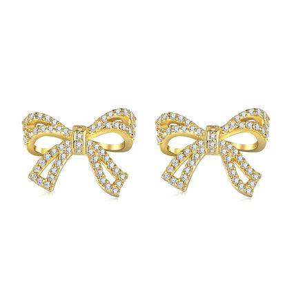 Sterling Silver Micropave Bow Stud Earrings - HK Jewels