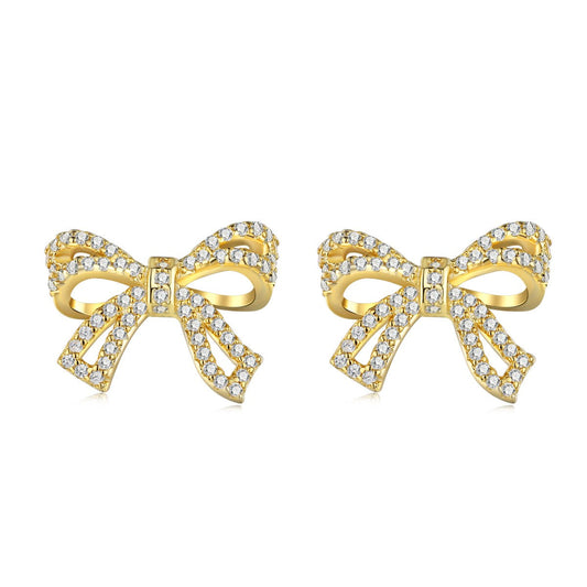 Sterling Silver Micropave Bow Stud Earrings - HK Jewels