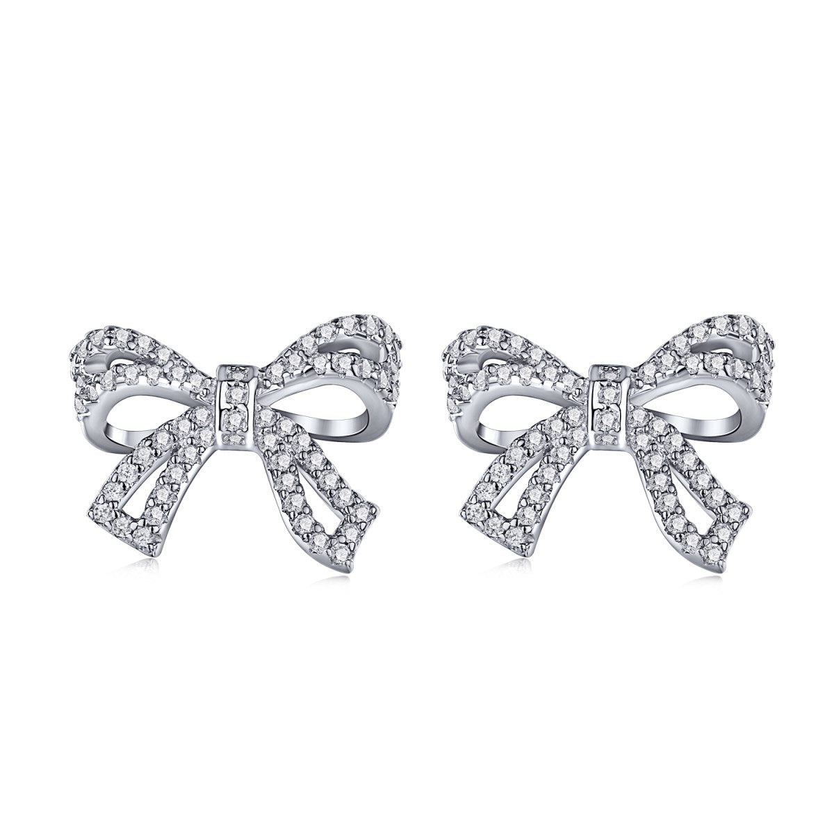 Sterling Silver Micropave Bow Stud Earrings - HK Jewels
