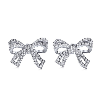 Sterling Silver Micropave Bow Stud Earrings - HK Jewels