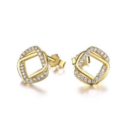 Sterling Silver Braided Rhombus Stud Earrings - HK Jewels