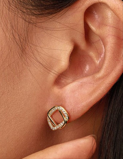 Sterling Silver Braided Rhombus Stud Earrings - HK Jewels