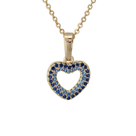 Gold Plated Double CZ Outlined Small Heart Pendant - HK Jewels