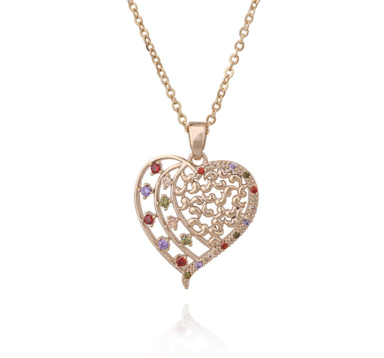 Gold Heart Pendant With Little Colored Stones - HK Jewels