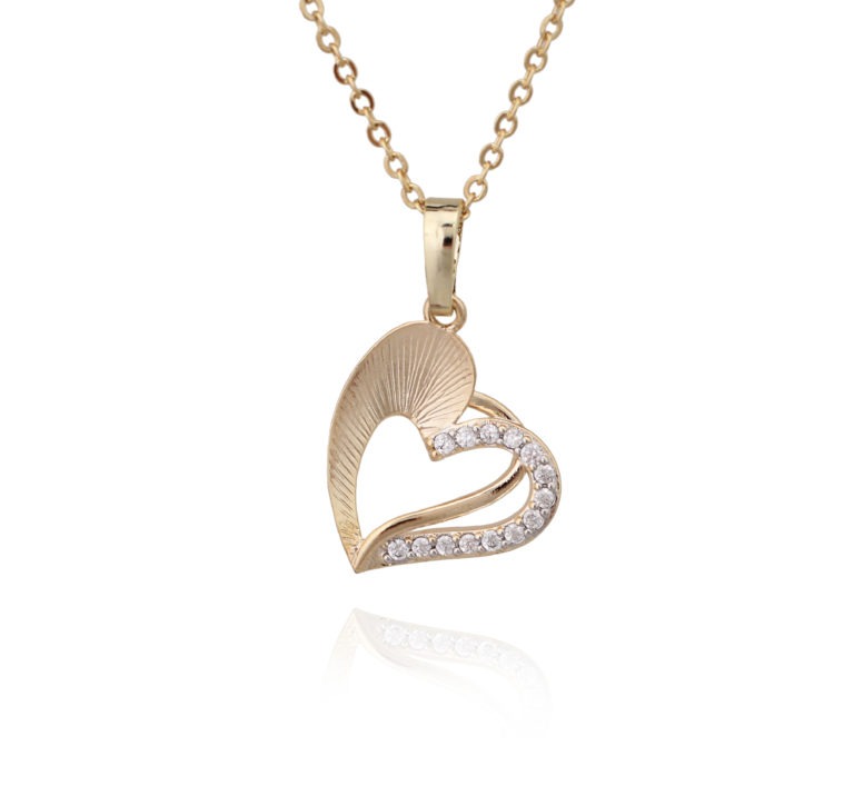 Brushed Gold Half-CZ Heart Necklace - HK Jewels