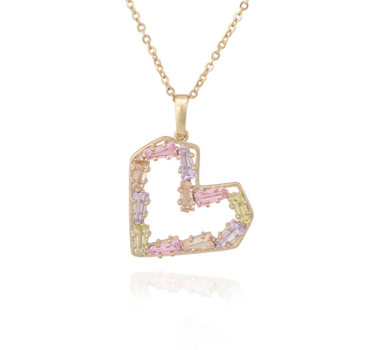 Pastel Stones Angled Heart Pendant - HK Jewels
