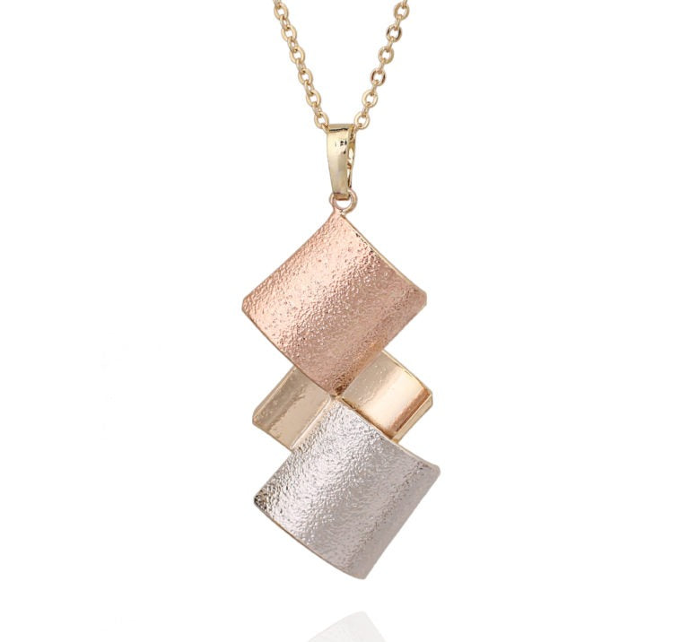 Triple Pavé Square Tricolor Pendant - HK Jewels