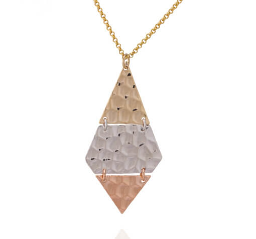 Hammered Diamond Shaped Hinged Tricolor Pendant - HK Jewels