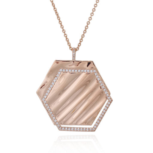 Textured Hexagon And CZ Pendant - HK Jewels