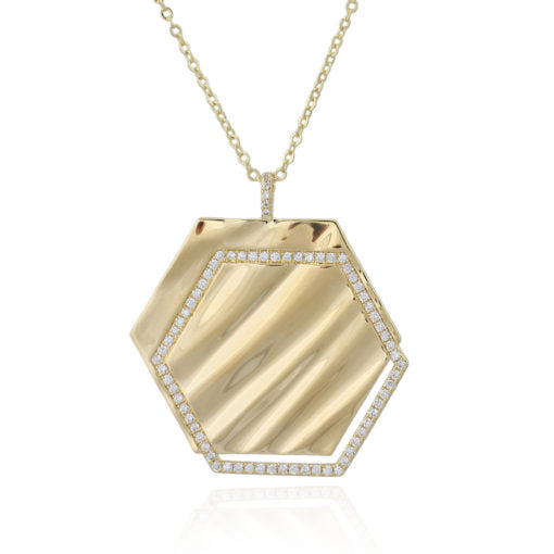 Textured Hexagon And CZ Pendant - HK Jewels