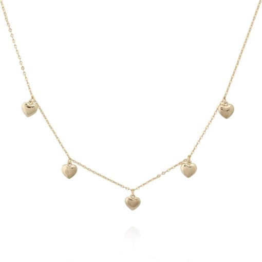 Hanging Gold Puffed Hearts Necklace - HK Jewels