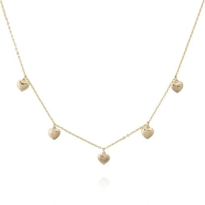 Hanging Gold Puffed Hearts Necklace - HK Jewels