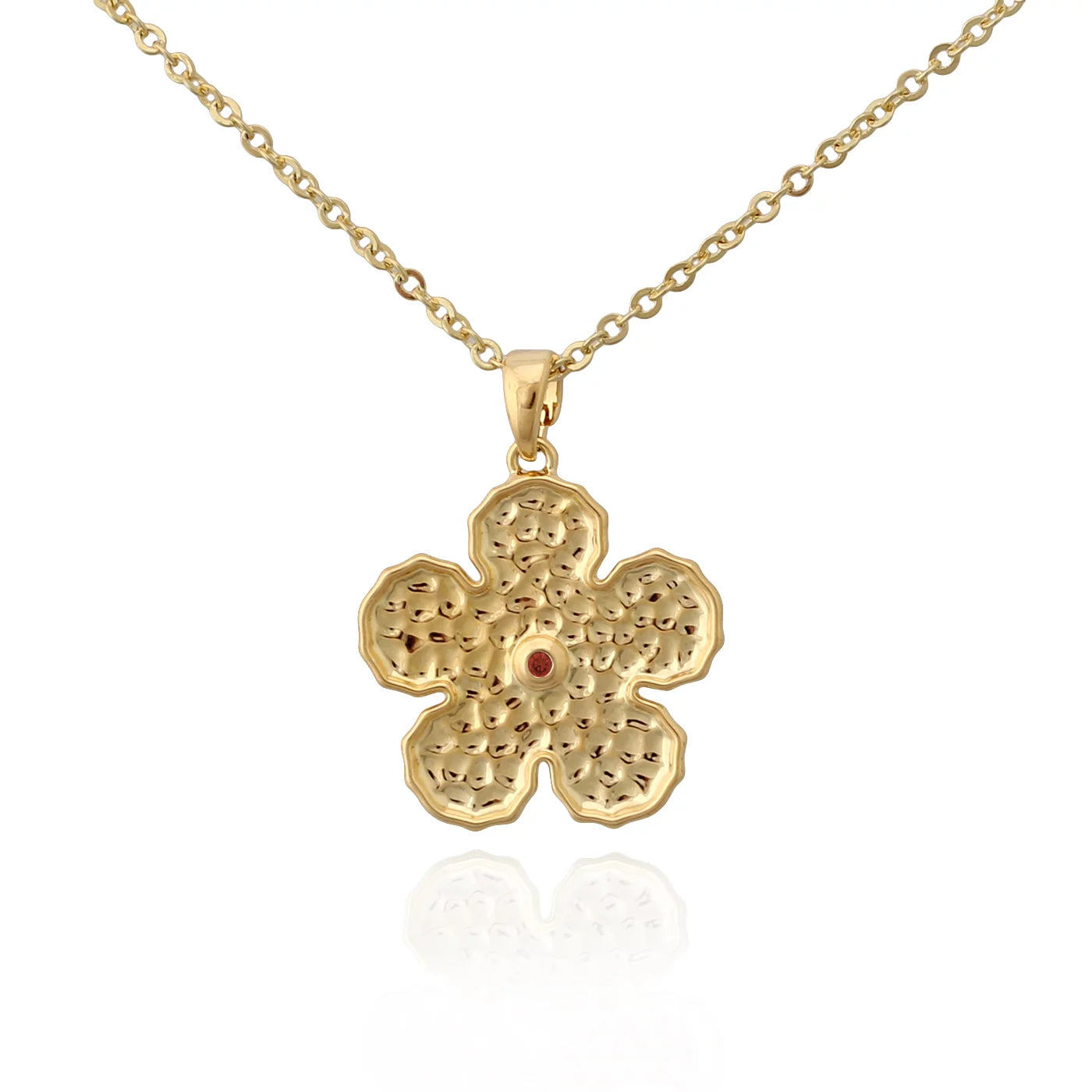Gold Plated Hammered Flower Pendant - HK Jewels