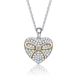 Sterling Silver Two Tone and Clear CZ Heart Necklace - HK Jewels