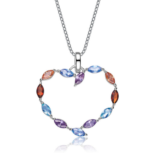 Sterling Silver Pink Orange Blue and Lilac CZ Pendant - HK Jewels