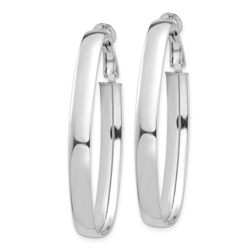 14k White Gold High Polished 5mm Omega Back Oval Hoop Earrings - HK Jewels