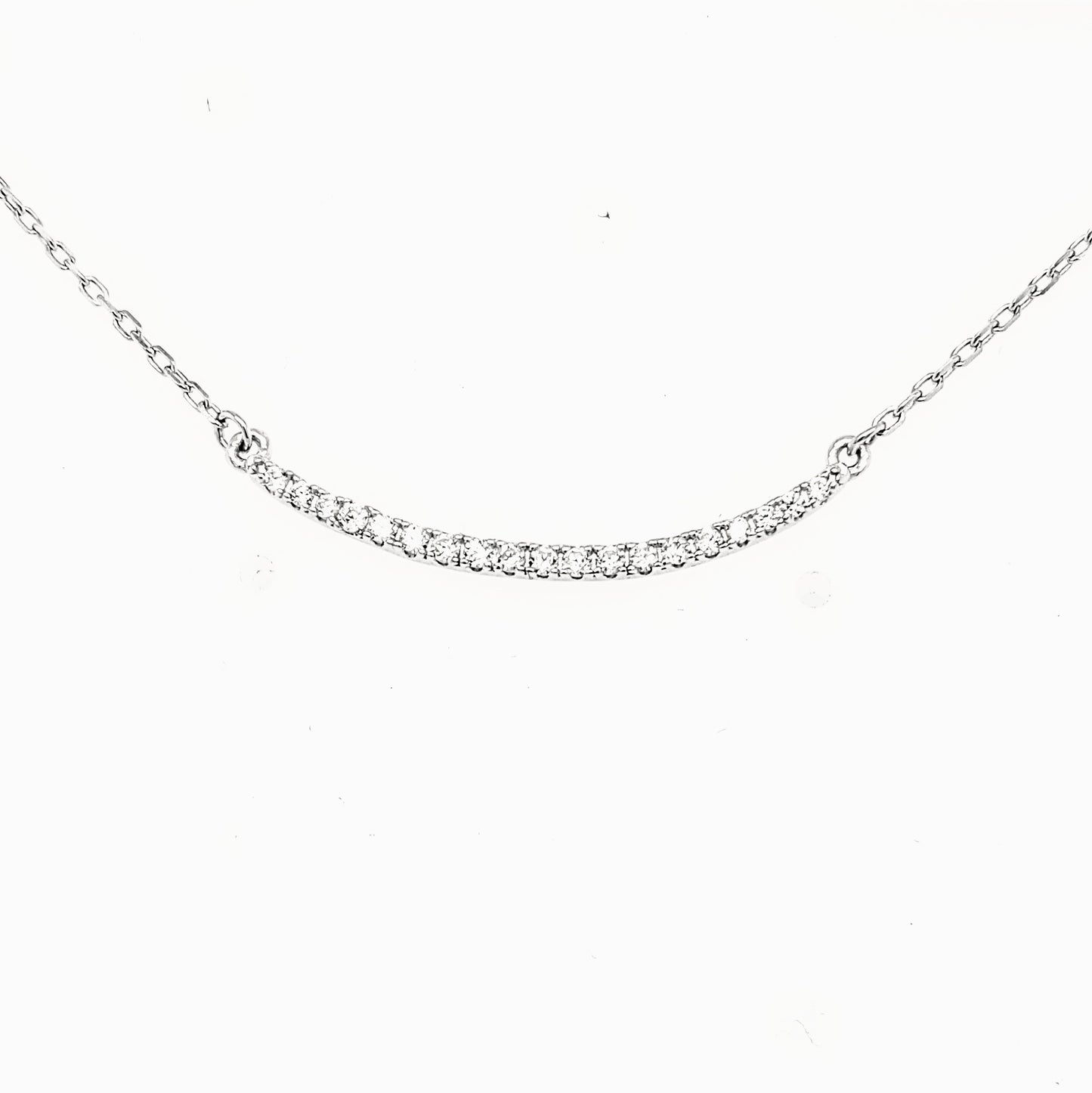Sterling Silver CZ Curved Bar Necklace - HK Jewels