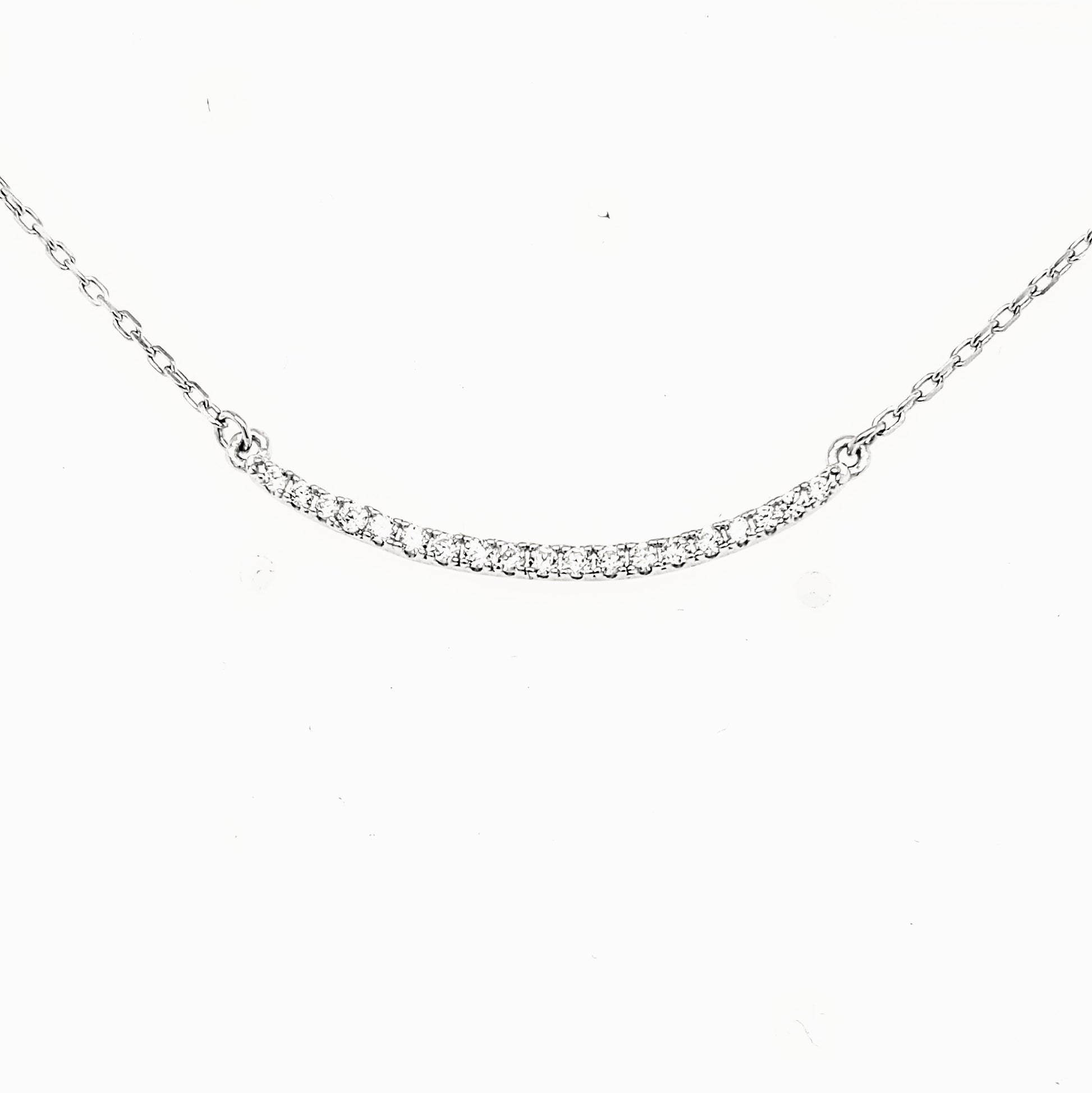 Sterling Silver CZ Curved Bar Necklace - HK Jewels