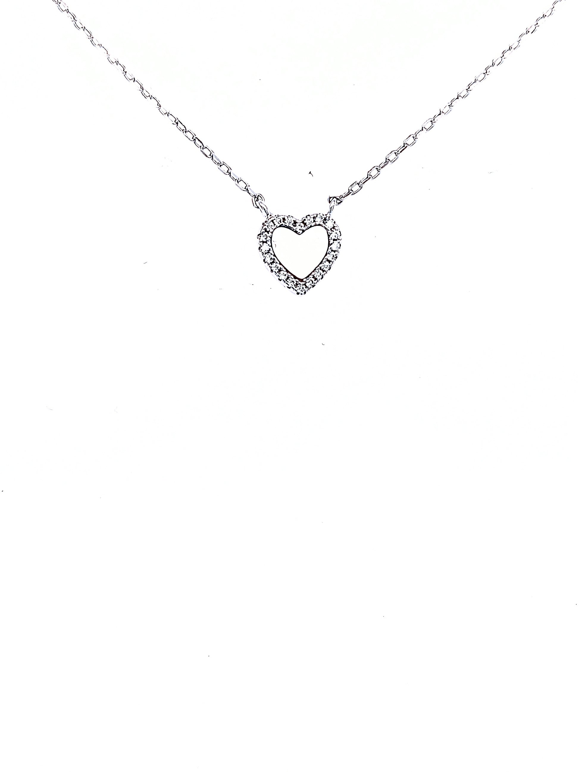Sterling Silver And CZ Mother Of Pearl Small Heart Necklace - HK Jewels