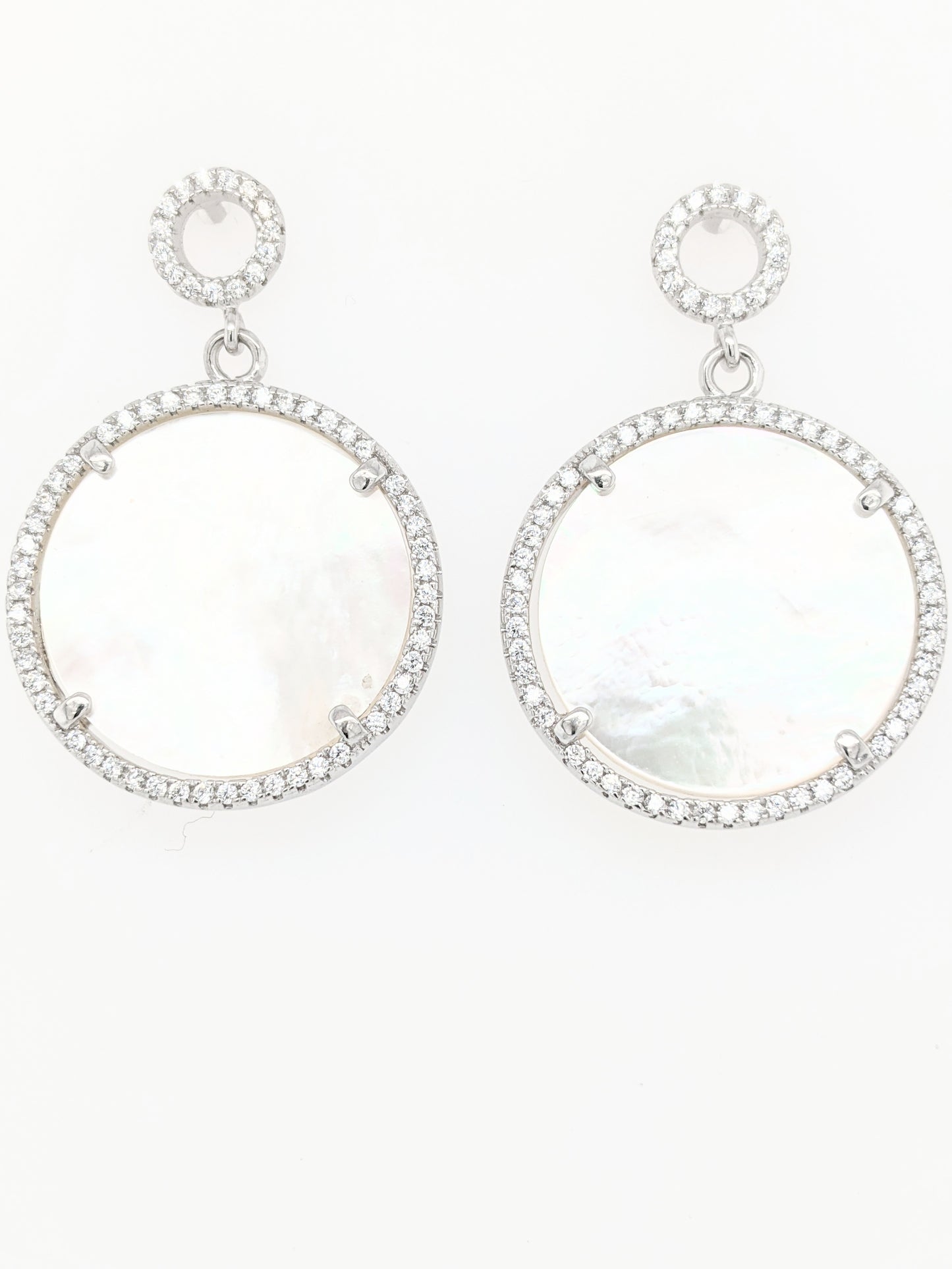 Sterling Silver Mother of Pearl Circle Earrings - HK Jewels