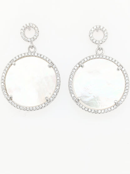 Sterling Silver Mother of Pearl Circle Earrings - HK Jewels