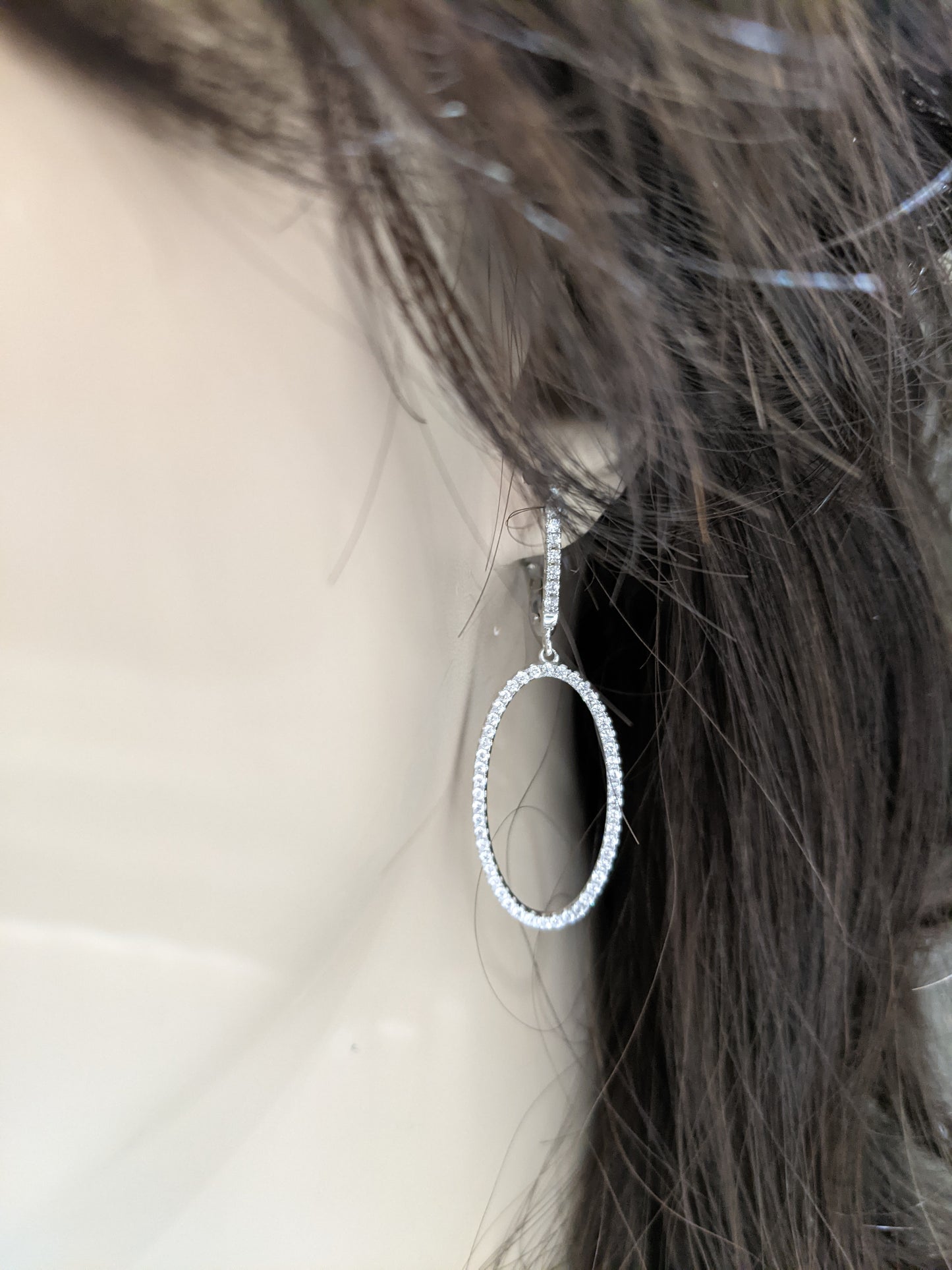 Sterling Silver CZ Oval Earring - HK Jewels