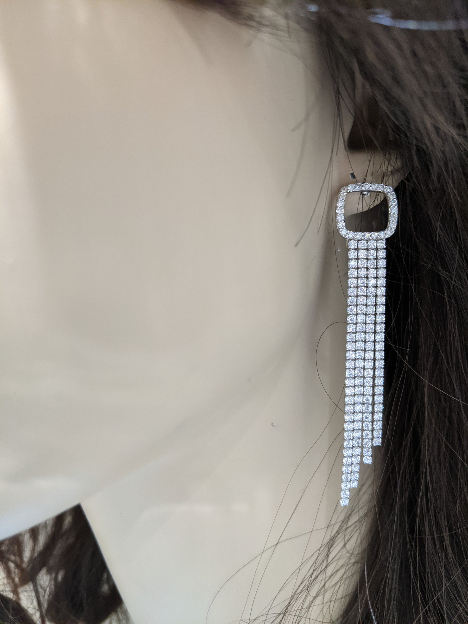 Sterling Silver CZ Long Tennis Strands Earring - HK Jewels