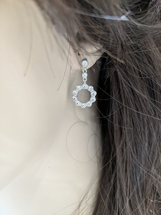 Sterling Silver CZ  Small Flower Shaped Earring - HK Jewels