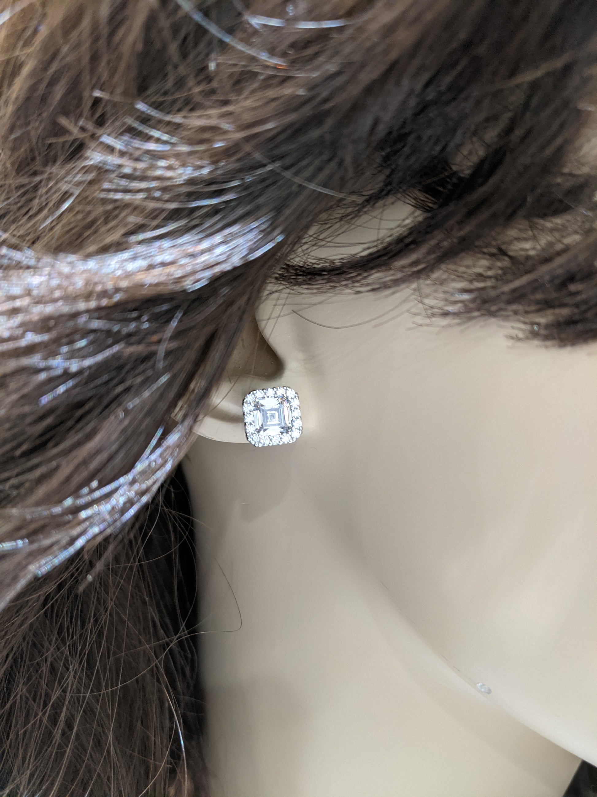 Sterling Silver Cushion CZ Stud Earrings - HK Jewels