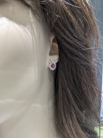 10K Gold Diamond And Ruby Flower Stud Earrings - HK Jewels