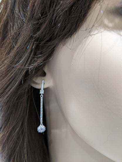 Sterling Silver Long Bar CZ Earring - HK Jewels