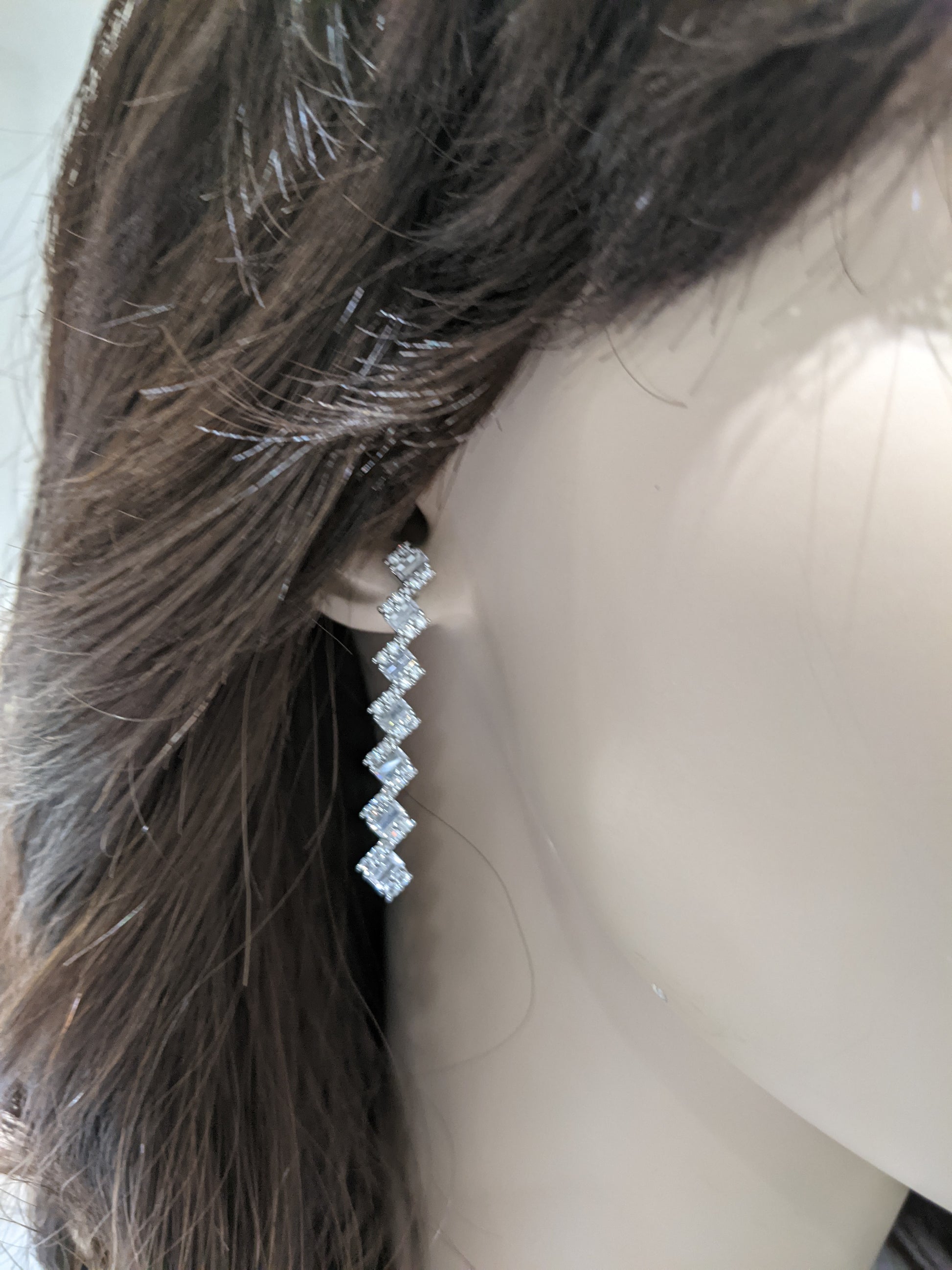 Sterling Silver Long Straight CZ Baguette Earrings - HK Jewels