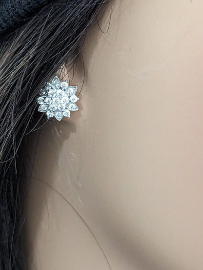 Sterling Silver MicroPave CZ Flower Stud Earrings